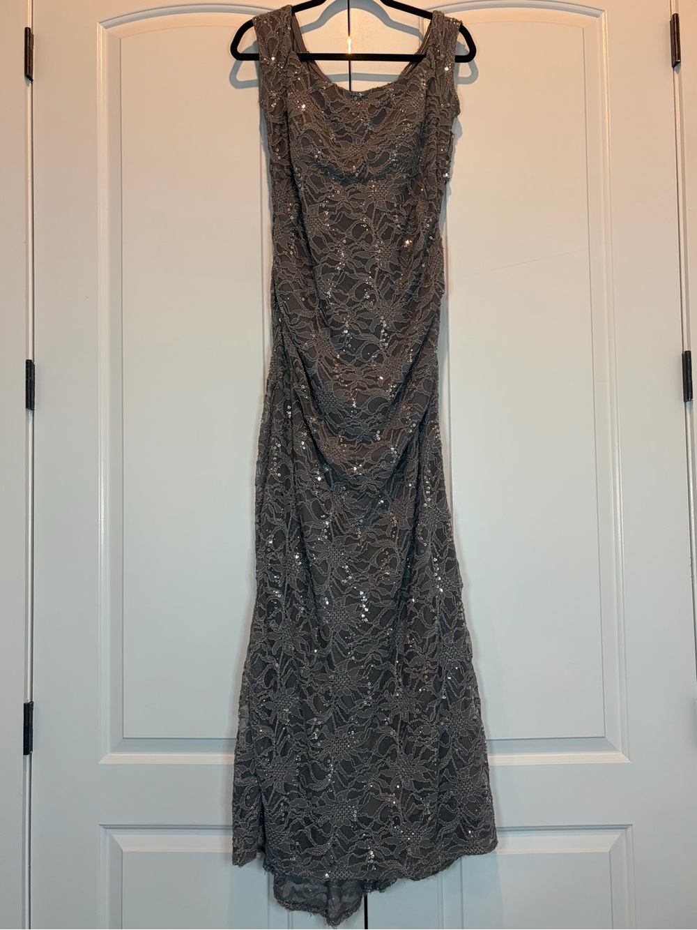 Alex Evenings Silver-Gray Sequin Lace Maxi Dress